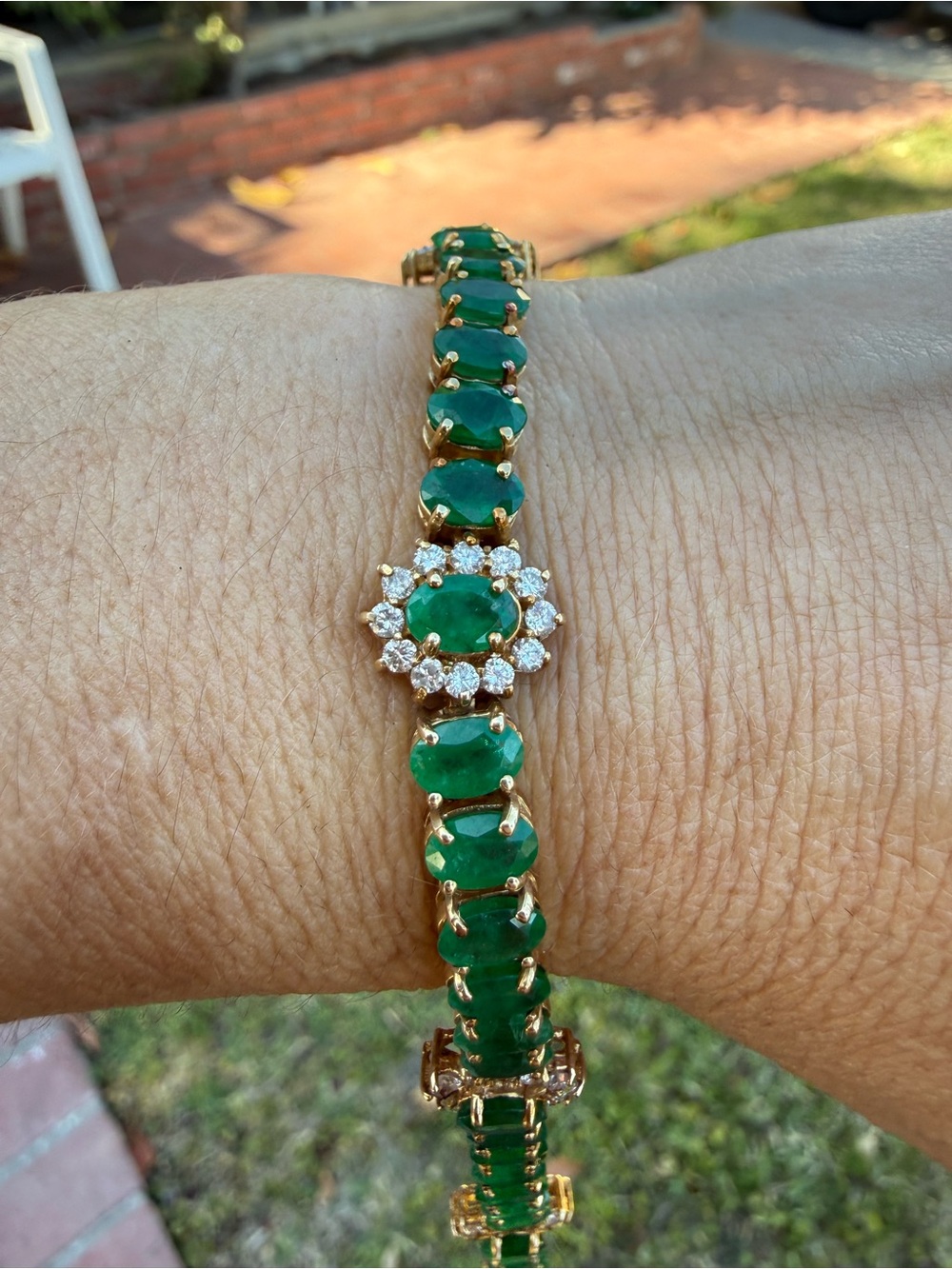 14k solid gold 20 carat natural emerald and diamond tennis bracelet